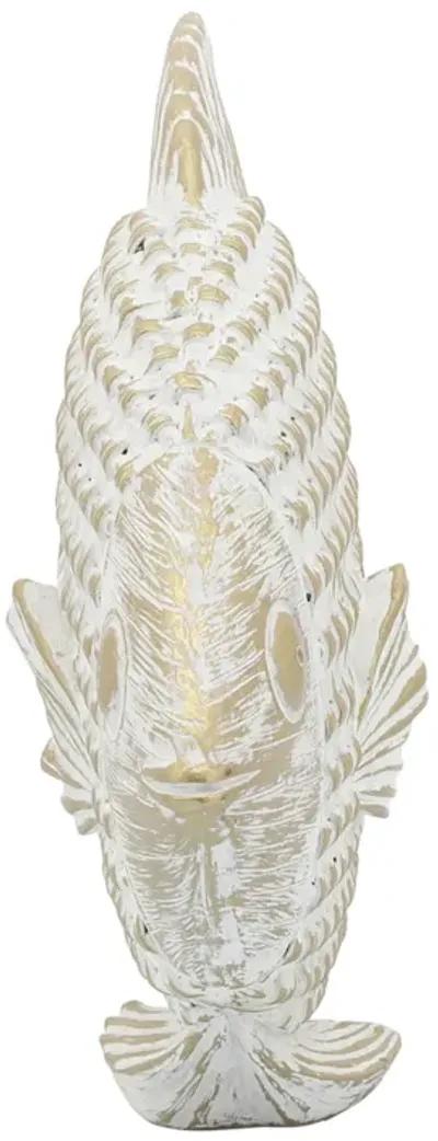 Ceramic,7"h,standing Fish Deco,wht/gld