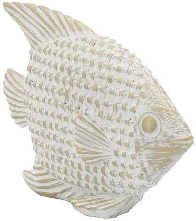 Ceramic,7"h,standing Fish Deco,wht/gld