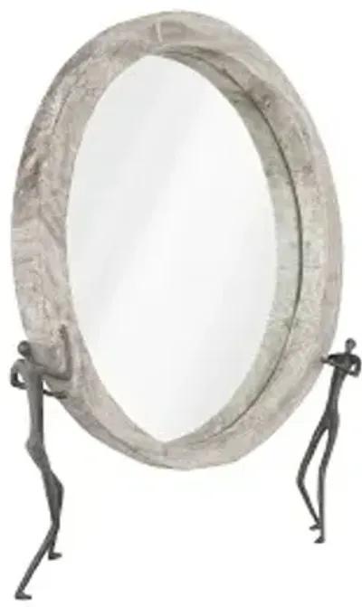 atlas mirror, chamcha wood, gray stone finish, metal