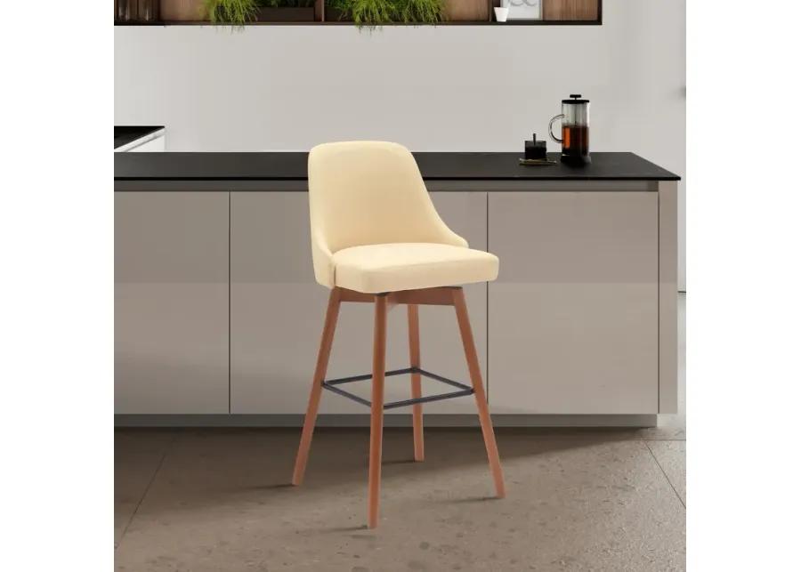 Sicily 30" Swivel Walnut Wood Bar Stool in Cream Faux Leather