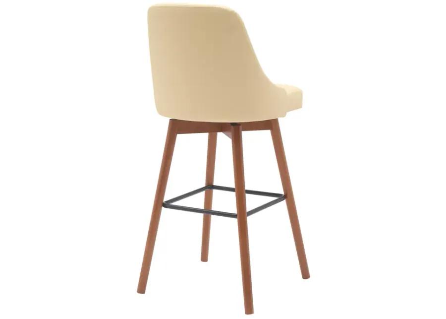 Sicily 30" Swivel Walnut Wood Bar Stool in Cream Faux Leather