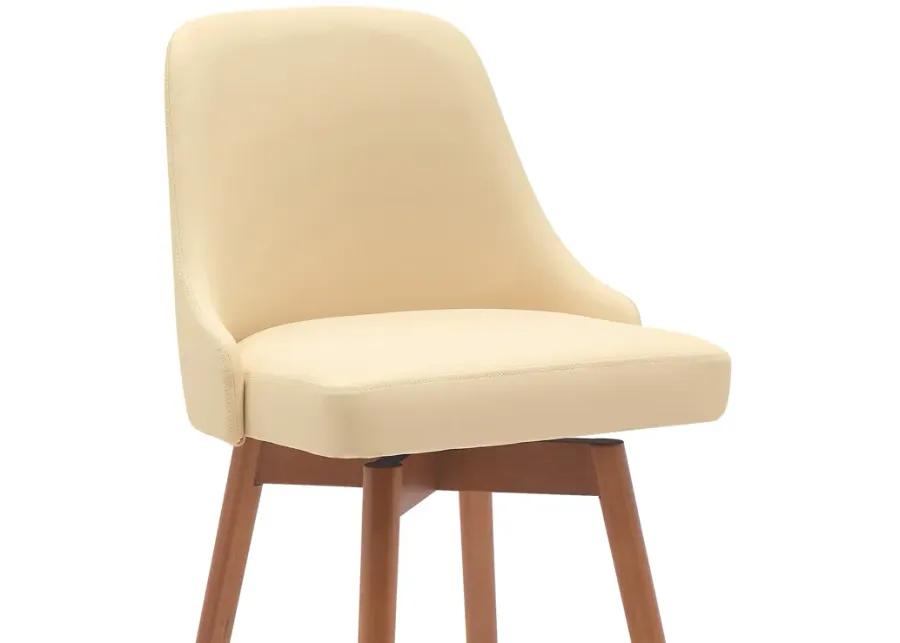 Sicily 30" Swivel Walnut Wood Bar Stool in Cream Faux Leather