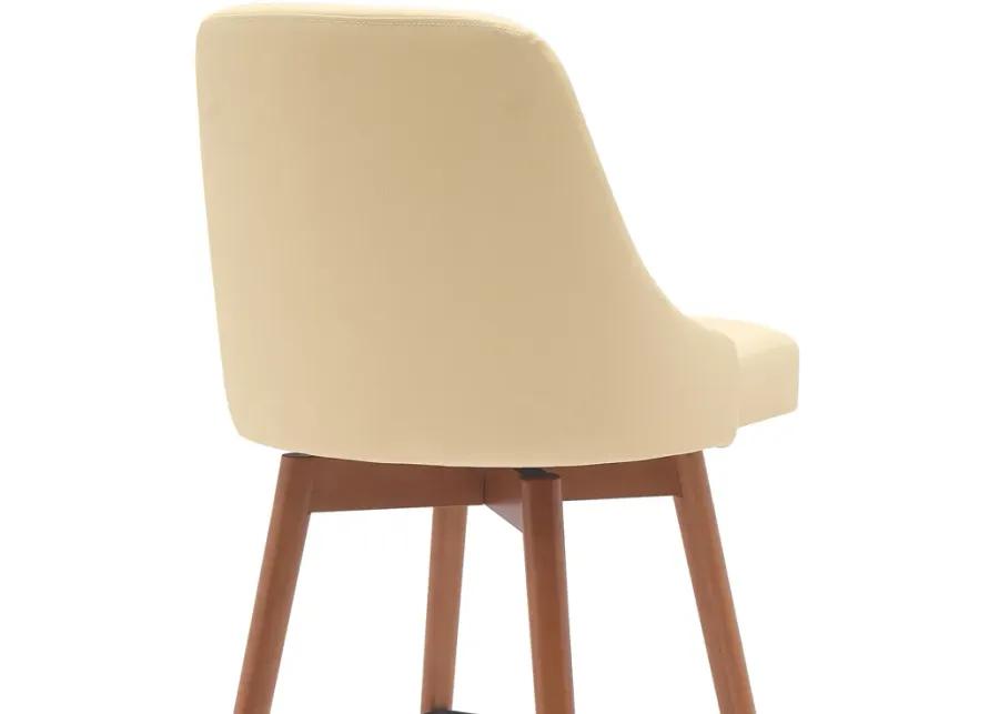 Sicily 30" Swivel Walnut Wood Bar Stool in Cream Faux Leather