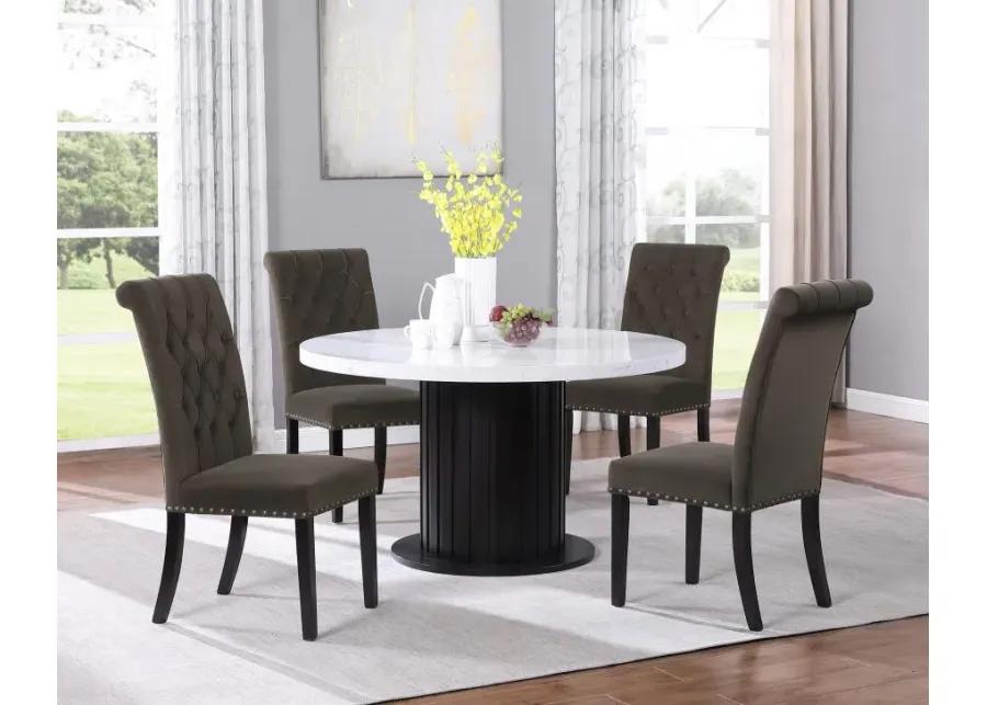 Sherry 5-piece Round Dining Set with Brown Velvet Chairs