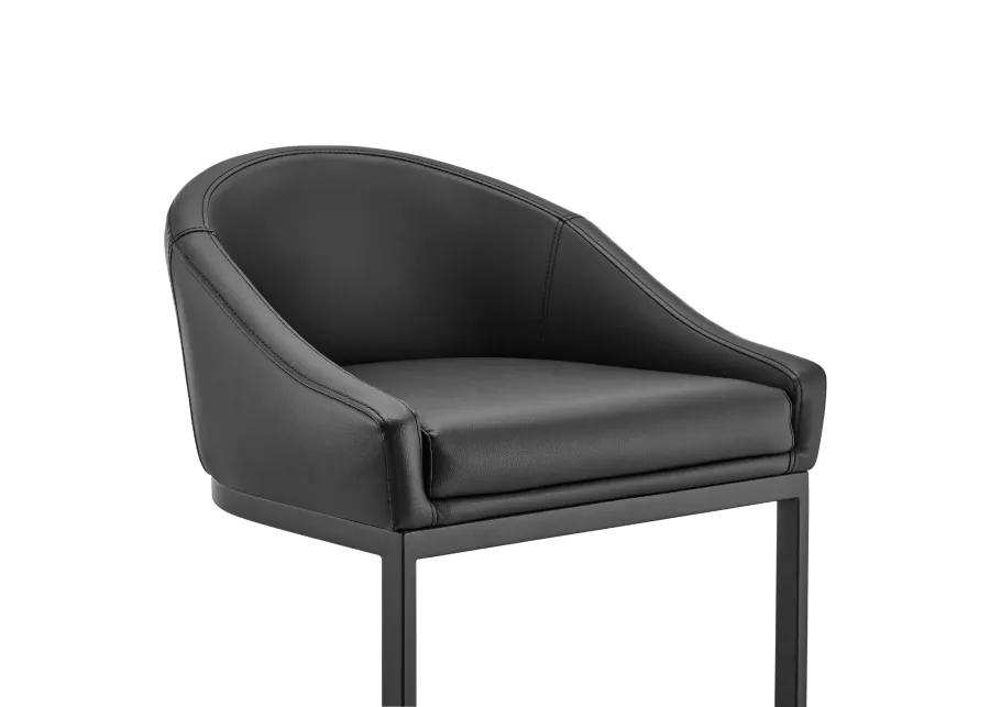 Atherik Bar Stool in Black Metal with Black Faux Leather