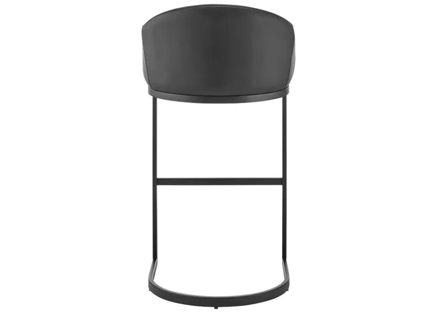 Atherik Bar Stool in Black Metal with Black Faux Leather