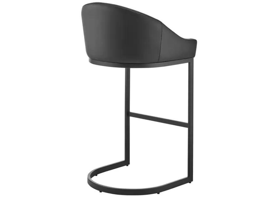 Atherik Bar Stool in Black Metal with Black Faux Leather