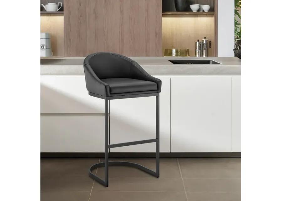 Atherik Bar Stool in Black Metal with Black Faux Leather