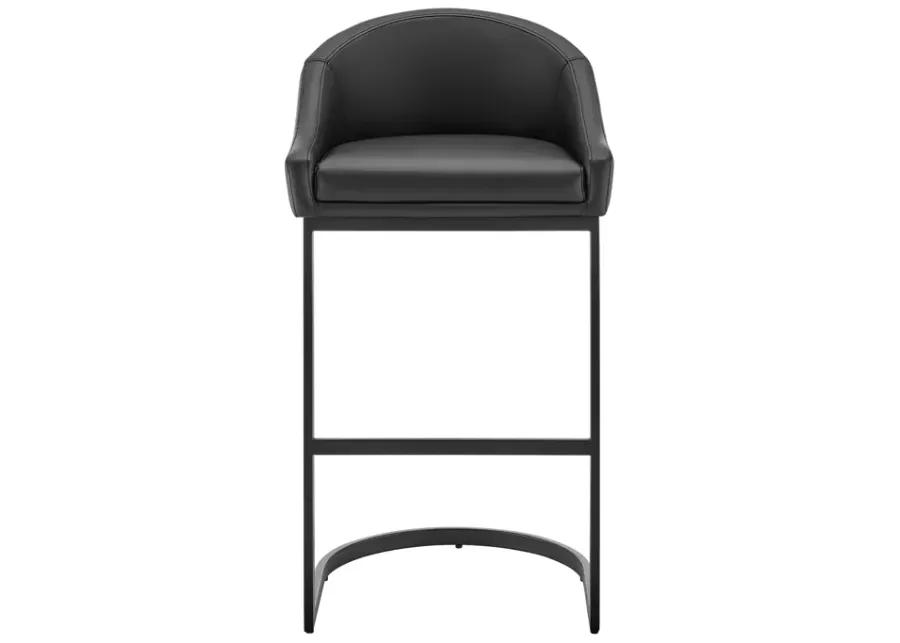 Atherik Bar Stool in Black Metal with Black Faux Leather