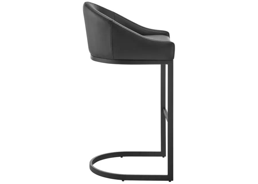 Atherik Bar Stool in Black Metal with Black Faux Leather