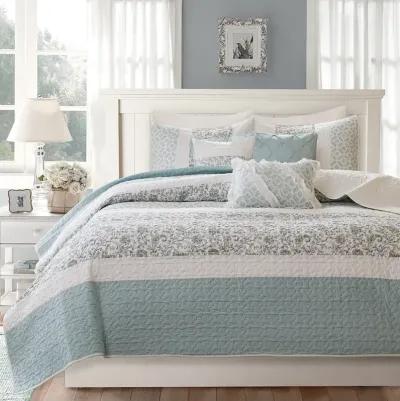 Madison Park Dawn Aqua 6 Piece Cotton Percale Quilt Set with Throw Pillows