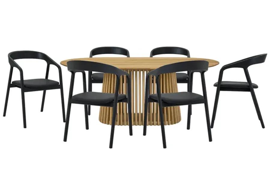 Pasadena Apache 7 Piece Oval Dining Set in Natural and Black Oak Finish with Faux Leather