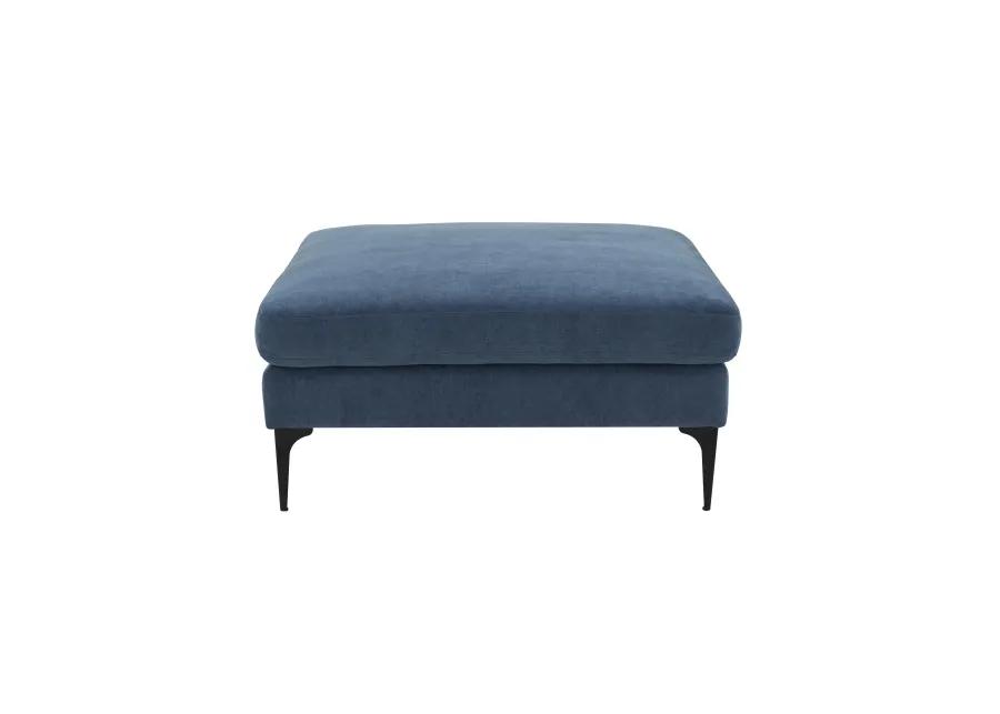 Serena Blue Velvet Ottoman with Black Legs