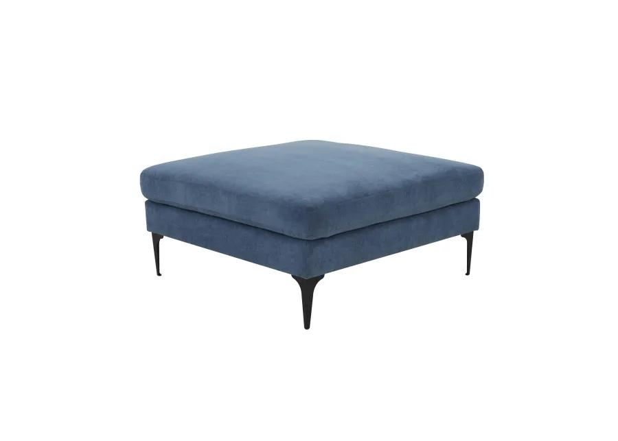 Serena Blue Velvet Ottoman with Black Legs