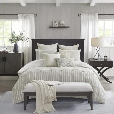 Madison Park Signature Essence Ivory Oversized Cotton Clipped Jacquard Comforter Set with Euro Shams and Throw Pillows