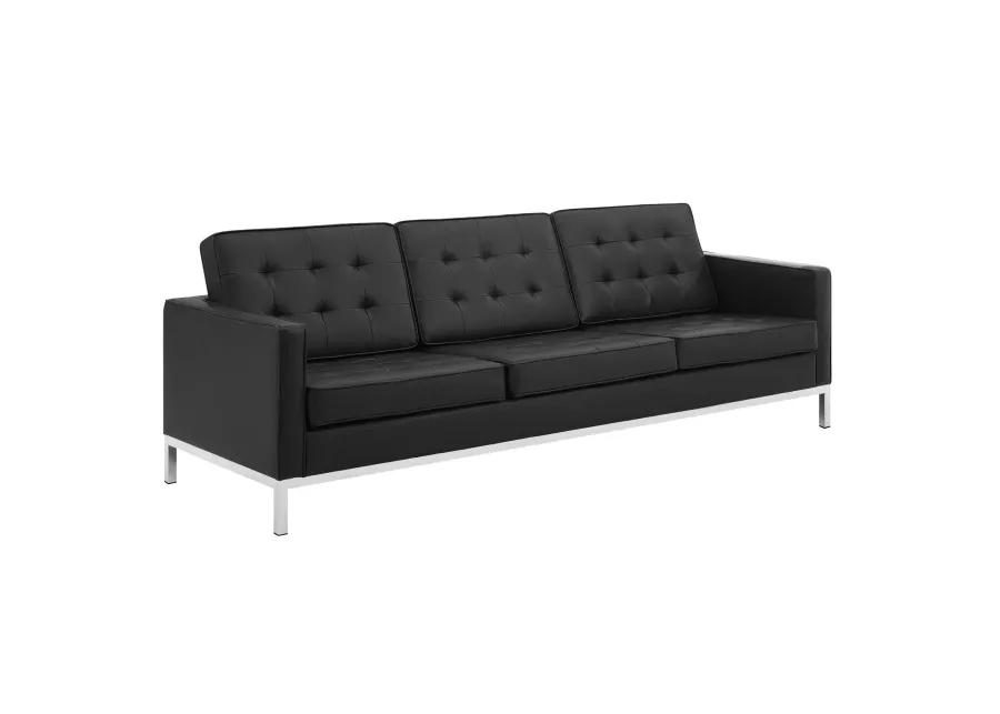 Loft Tufted Upholstered Faux Leather Sofa and Loveseat Set