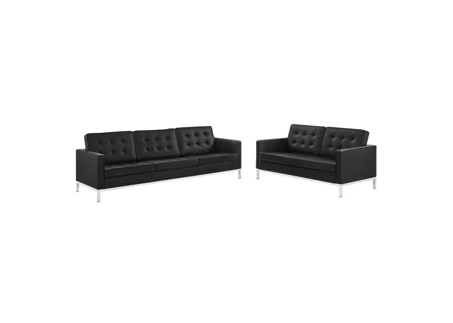 Loft Tufted Upholstered Faux Leather Sofa and Loveseat Set