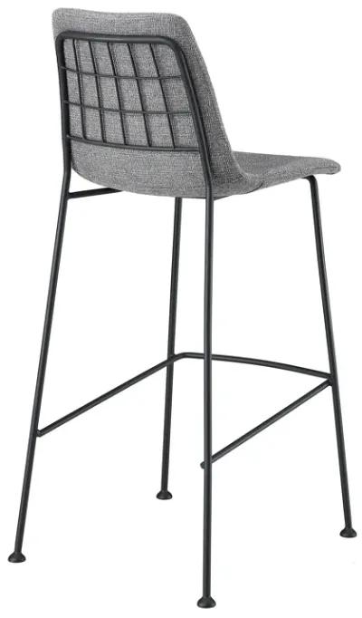 Elma-B Bar Stool In Light Gray Fabric with Matte Black Frame and Legs - Set Of 2