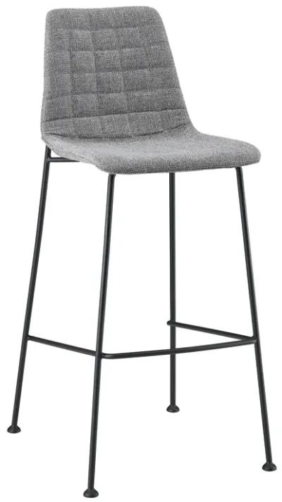 Elma-B Bar Stool In Light Gray Fabric with Matte Black Frame and Legs - Set Of 2