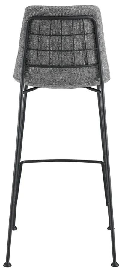 Elma-B Bar Stool In Light Gray Fabric with Matte Black Frame and Legs - Set Of 2