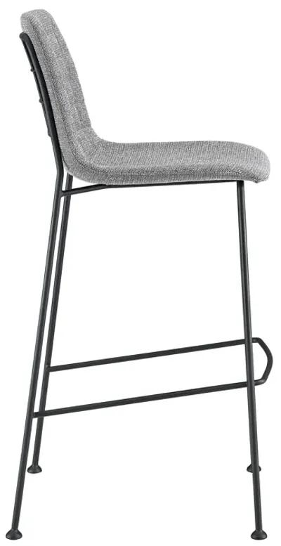 Elma-B Bar Stool In Light Gray Fabric with Matte Black Frame and Legs - Set Of 2