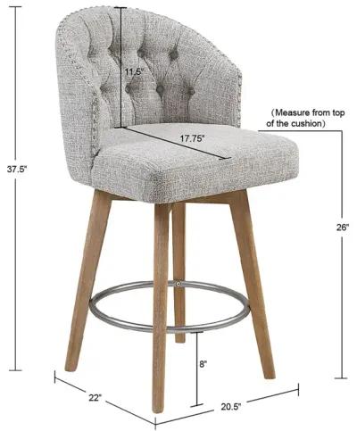 Madison Park Onyx Grey Upholstered 360 Degree Swivel Counter Stool 26" H