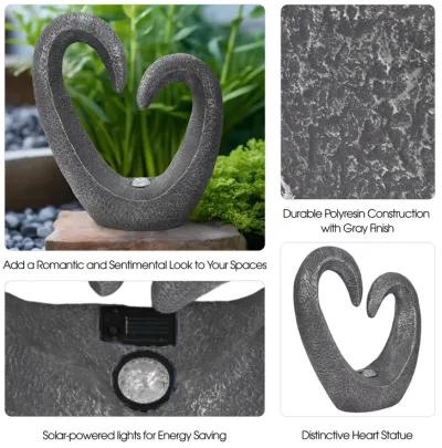 19" Heart Statue With Solar, Dark Grey