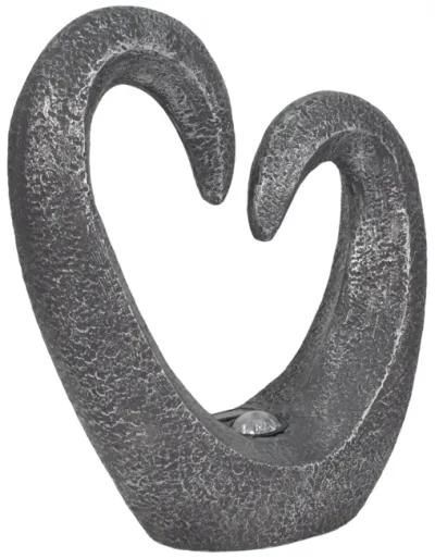 19" Heart Statue With Solar, Dark Grey