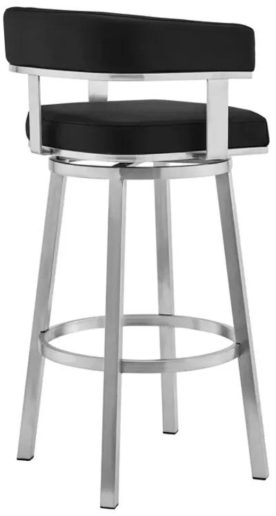 Lorin 30" Black Faux Leather and Brushed Stainless Steel Swivel Bar Stool