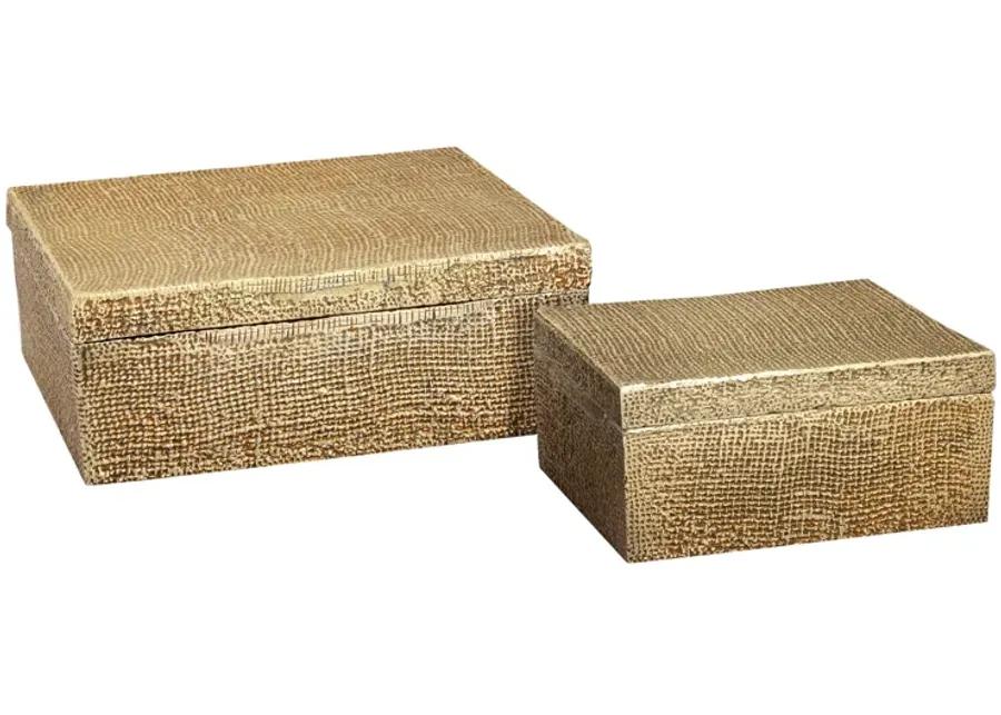 Square Linen Texture Box - Large Brass