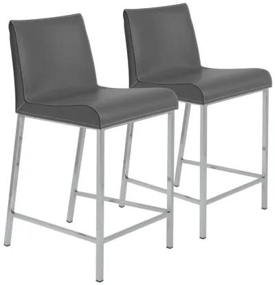 Cam-C Counter Stool In Gray With Polished Stainless Steel Legs - Set Of 2