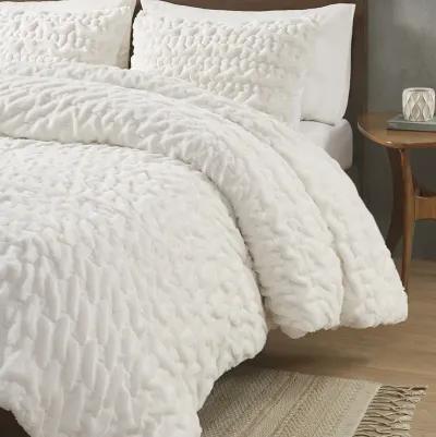 Madison Park Blair Ivory Ruched Fur Down Alternative Comforter Set