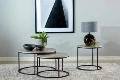 Alberto Faux Marble round Top End Table Grey And Gunmetal