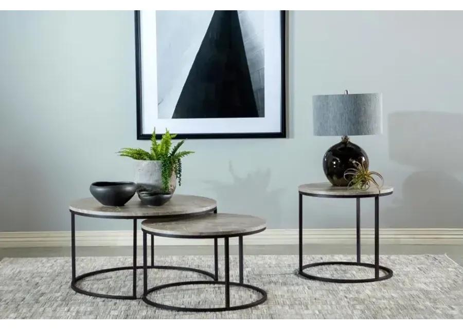 Alberto Faux Marble round Top End Table Grey And Gunmetal