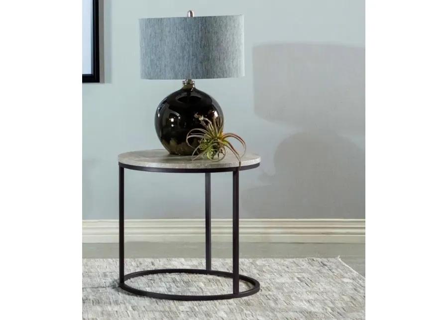 Alberto Faux Marble round Top End Table Grey And Gunmetal