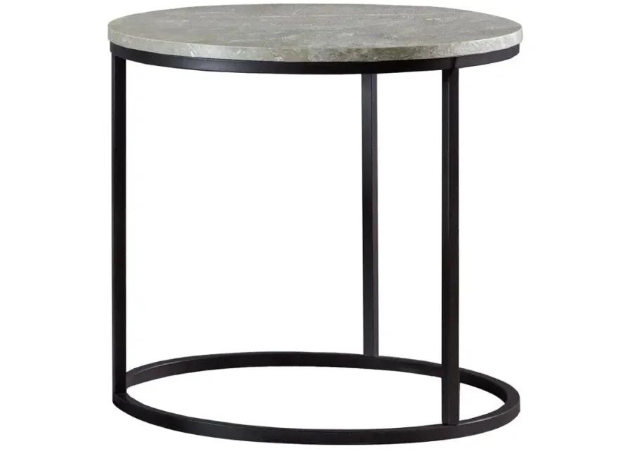 Alberto Faux Marble round Top End Table Grey And Gunmetal