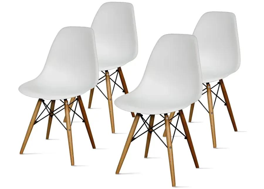 Allen Molded PP Dining Side Chair Maple Dowel Legs, White (Set of 4)