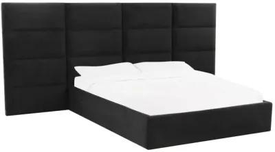 Eliana Black Velvet Queen Bed with Wings