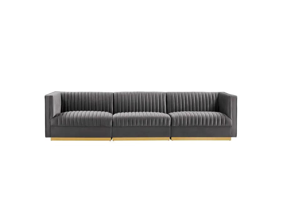 Sanguine Channel Tufted Performance Velvet 3-Seat Modular Sectional Sofa