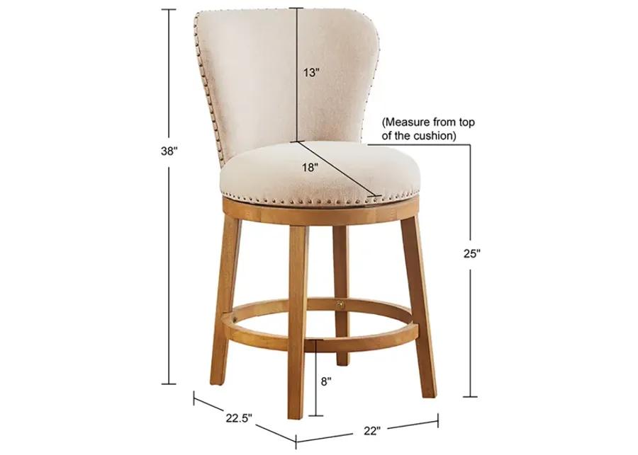 Madison Park Stewart Tan Upholstered 360 Degree Swivel Counter Stool 25" H