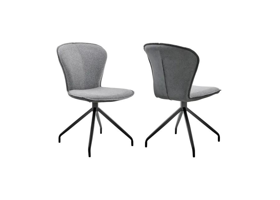 Petrie Dining Room Accent Chair in Gray Fabric and Faux Leather with Black Finish - Set of 2