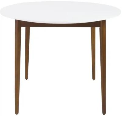 Manon Oval Dining Table in Matte White with Dark Walnut Legs