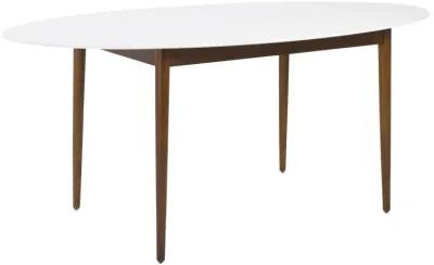 Manon Oval Dining Table in Matte White with Dark Walnut Legs