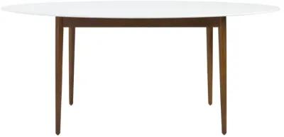 Manon Oval Dining Table in Matte White with Dark Walnut Legs