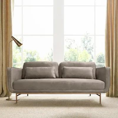 Lilou 77" Fossil Gray Velvet Sofa with Antique Brass Metal Legs