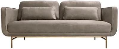 Lilou 77" Fossil Gray Velvet Sofa with Antique Brass Metal Legs