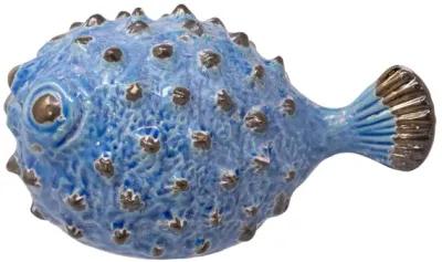 Ceramic Blowfish Figurine 10", Blue