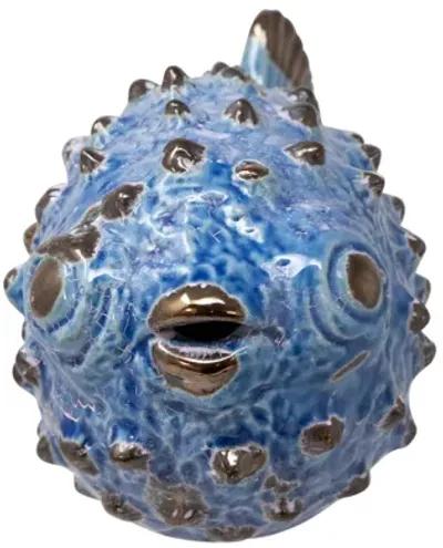 Ceramic Blowfish Figurine 10", Blue