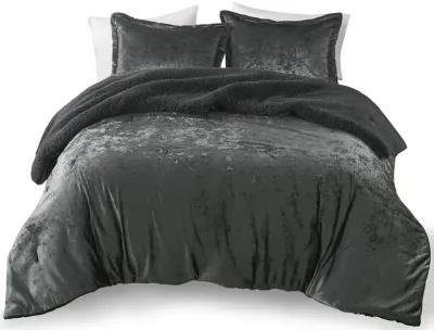 Crushed Velvet Sherpa Reversible Comforter Set