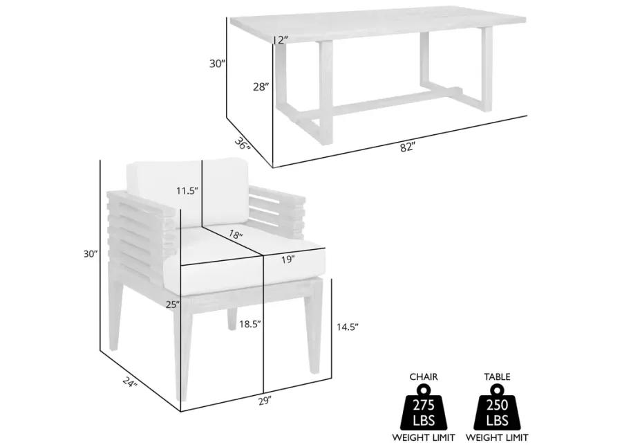 Vivid Outdoor Patio 5 Piece Dining Set in Light Eucalyptus Wood with Taupe Olefin Cushions